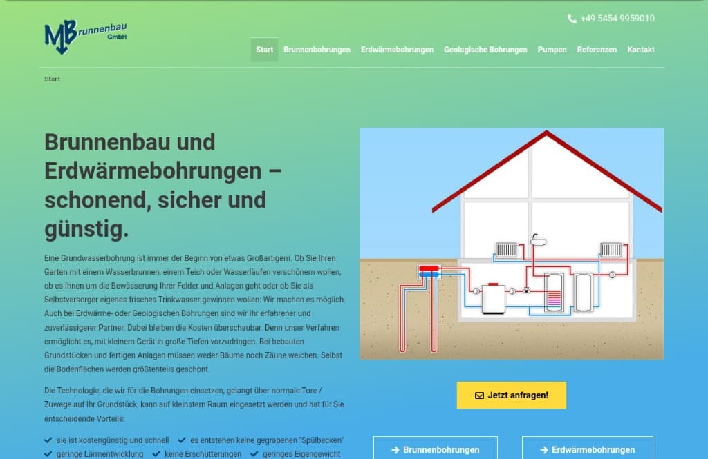 Vorher: Website von MB Brunnenbau GmbH